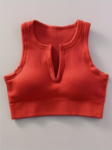Womens Keyhole Front Fitness Camisole Wide <b>Underbust</b> Band Athletic Yoga Crop Vest Rib Knit Medium Support Training Top - Product Image 1