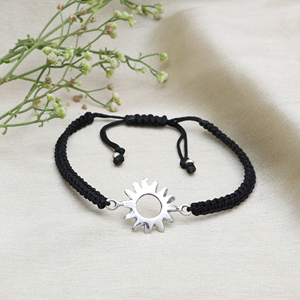 Black Cord Sun Charm Adjustable Fine <b>Bracelet</b> Daily Wear Jewelry Cardboard Stainless Steel Charm Glass Braided <b>Couple</b> Unisex - Product Image 2