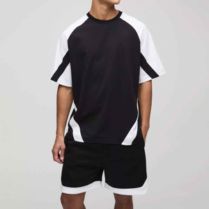 Men's Color Blocking T-Shirt <b>Set</b> Crew Neck <b>Short</b> Sleeve Casual Summer Outfit Breathable Polyester Cotton Knitted - Product Image 2