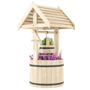 Jardinera de Madera Natural con Cubo Colgante y Orificio de Drenaje, Accesorios para Jardín y Patio - Product Image 1