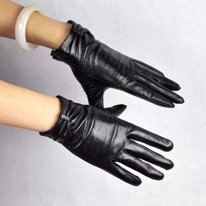 Women's Leather fashion <b>Gloves</b> With Bow Black - Product Image 6