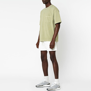 Men's Olive <b>Green</b> Regular Fit Short Sleeve O-Neck Solid Knitted Cotton Anti-Wrinkle 320g Casual <b>T</b>-<b>Shirt</b> - Product Image 2