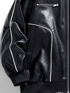 Men's PU Leather Motorcycle Jacket with Stand Collar Eco-Friendly & Windproof Waterproof Breathable Spring Season Made Pakistan - Product Image 6