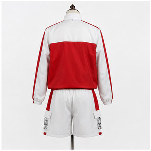 custom Unisex Tracksuit <b>Red</b> White Color Blocking Full Sleeve Zipper Sporty Shorts Set Breathable Polyester Spring Wear - Product Image 4