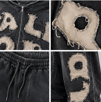 Conjunto de Sudadera con Capucha y Pantalones Oversize Personalizados con Lavado Ácido, Parches de Letras Desgastadas, Chándal Urbano para Hombre 100% Algodón