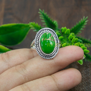 Green Copper Turquoise <b>Ring</b> 925 Sterling <b>Silver</b> <b>Ring</b> <b>Statement</b> <b>Ring</b> Handmade Design <b>Ring</b> Gemstone <b>Ring</b> Turquoise Jewelry Gift - Product Image 3