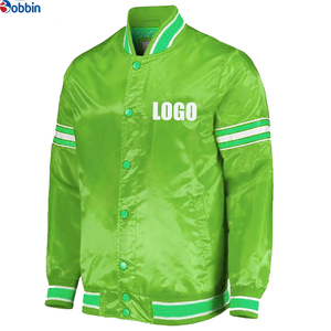 Windproof Waterproof Custom Embroidery Letter Varsity Bomber Satin <b>Jacket</b> <b>for</b> <b>Men</b> Striped Cuffs Arm Snap Button Closure - Product Image 4