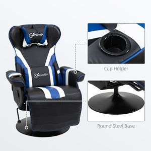 Sedia da gioco reclinabile in stile Racing con supporto lombare e portabicchieri in nero/bianco/blu - Product Image 6
