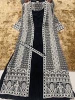 Robe longue de soirée pour femme, broderie discrète, en polyester respirant, manches longues, style arabe, pour le printemps et l'automne, Moyen-Orient