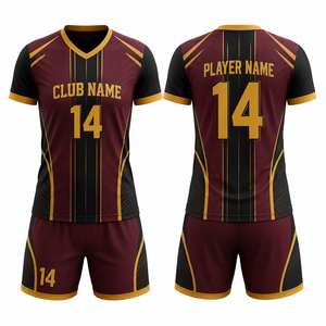 Maillot de volley-ball unisexe personnalisé, imprimé par sublimation, respirant, couleur marron, noir et or, uniforme d'équipe, taille adulte - Product Image 1