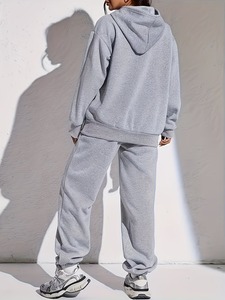 Girls Kangaroo Pocket Hooded <b>Sweater</b> <b>Set</b> | Multi Channel Drawstring Waist Lounging Tracksuit | Plain Aesthetic Active <b>Set</b> - Product Image 1