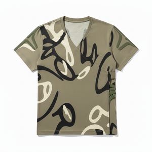 Men's <b>V</b>-Neck Camouflage Print Short Sleeve T-Shirt Regular <b>Fit</b> Breathable Street Style Woven Polyester - Product Image 3