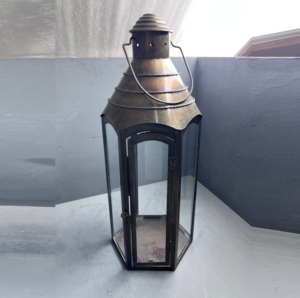 Artisan Design Handmade Iron and Glass <b>Lantern</b> <b>Candle</b> <b>Holder</b> with Glass Panels and Handle for Home Decoration - Product Image 2