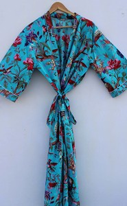 Robe Kimono Femme 100% Coton Col V Ceinture à Nouer Longue Tenue de Nuit et de Détente Imprimé Floral Kimono Printemps Été Élégant Style Japonais - Product Image 2
