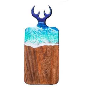 Planche à découper de luxe en résine et bois d'acacia, motif vague marine bleue, plateau de service en époxy, plateau à fromages et charcuteries, vente en gros - Product Image 4