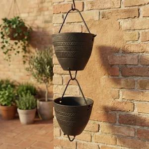 Chaîne de pluie martelée avec design de coupelles texturées, élément décoratif suspendu pour le jardin, le drainage extérieur et la décoration rustique de la maison - Product Image 3