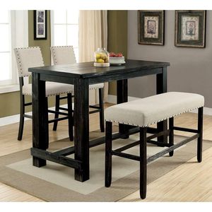 Tavolo da Pranzo Antico Nero Stile Bar con Supporto Centrale e Poggiapiedi per Arredamento Sala da Pranzo - Product Image 6