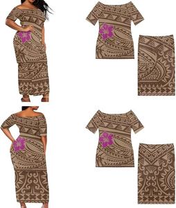 Vestido de las Islas del Pacífico, Estampado de Flores Tapa Samoanas Fijianas, Vestidos Casuales Elegantes Personalizados, Vestidos Ajustados para Parejas - Product Image 3