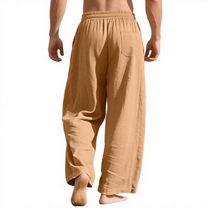 Pantalon en lin décontracté pour homme de haute qualité, coupe ample, style jean droit, respirant, taille mi-haute, en denim uni pour l'été et l'automne - Product Image 1