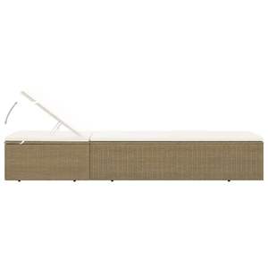 Brown and Cream White Poly <b>Rattan</b> <b>Sunlounger</b> - Product Image 5