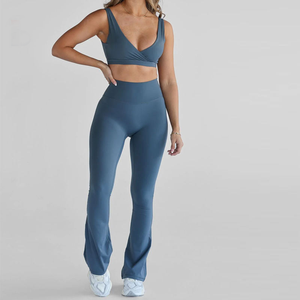 High Waist <b>Flared</b> <b>Leggings</b> Solid Color Ruched Butt Four-Way Stretch Seamless Yoga <b>Leggings</b> Women Activewear Full Length - Product Image 5