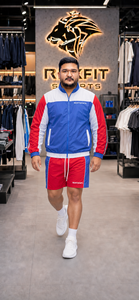 REXFIT SPORTS 2026 Conjunto Deportivo Personalizado para Hombre en Azul, Rojo y Blanco, Chaqueta con Cremallera y Pantalones Cortos de Nailon, Ropa Deportiva de Marca Privada para Equipos - Product Image 5