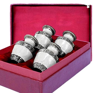 Set of 4 White American Style <b>Keepsake</b> Mini Cremation Urns Brass Memorial Urn Set with Velvet Box <b>for</b> <b>Ashes</b> Funeral Supplies - Product Image 1