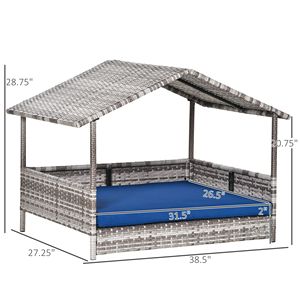 Cuccia per Animali Domestici Blu Scuro in Vimini e Rattan, Resistente all'Acqua, con Cuscini Rimovibili e Fondo Rialzato per Uso Interno/Esterno - Product Image 3