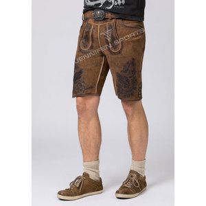 Shorts en cuir suédé de vachette bavarois, style ancien, grande taille, brodés, aspect vieilli, marron, faits à la main, écologiques - Product Image 5