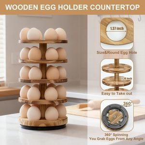 Rotating Pine Wooden <b>Egg</b> Holder 5-Tier Space Saving <b>Egg</b> <b>Storage</b> Rack 30 <b>Eggs</b> Capacity Kitchen Countertop Organizer Shelf - Product Image 3