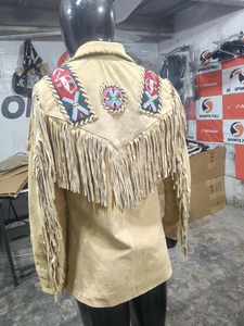 Blouson Bomber en Daim pour Homme avec Franges, Broderie Géométrique Faite Main, Col Rabattu, Capuche, Fermeture Éclair, Respirant, Coupe Décontractée Ample - Product Image 5