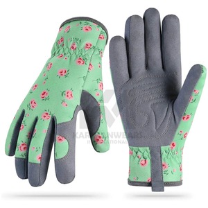 Gants de jardinage verts à imprimé floral, durables, en polyester et coton, longueur poignet, pour usage extérieur, style décontracté printemps-été - Product Image 1