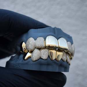 Hip Hop Rapper Iced Out <b>Teeth</b> Grillz 925 Sterling Silver GIA Certified Gold Plated Moissanite Fangs for Men - Product Image 1