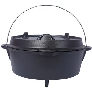 Pentola in ghisa pretrattata con coperchio a padella, ideale per campeggio, cottura a caminetto, barbecue e focolare. - Product Image 5