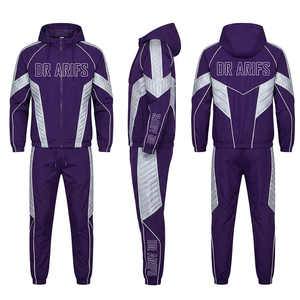 Men Hooded Tracksuit Navy Gold Color Block Zip Up Long Sleeve Pants Sports Set Custom Logo <b>Leisurewear</b> Tracksuits - Product Image 4
