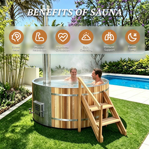 Bain à remous extérieur moderne en bois pour 2 personnes <span class=keywords><strong>avec</strong></span> couverture <span class=keywords><strong>et</strong></span> chauffage efficace au bois pour spa à domicile - Product Image 2