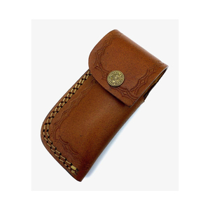 Handmade Leather Pouch Folding Knife Stainless Steel Folding Blade Leather Pouch Wooden Handle Outdoor Pocket Utility Equipment - Product Image 3