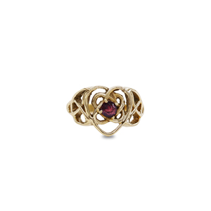 Gold Plated Brass Celtic Heart <b>Ring</b> with <b>Garnet</b> - Product Image 1