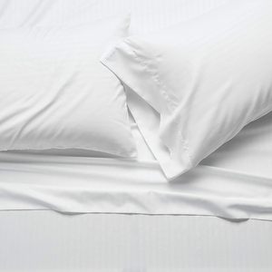 Drap de lit en percale blanc de qualité supérieure, taille Queen, 300 fils, 2 taies d'oreiller, 1 drap plat, 1 drap-housse - Product Image 3