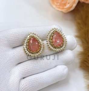 Alluring Premium Quality Gold Plated Brass <b>Stud</b> <b>Earrings</b> Zircon Stones for Women Evening Party Wear Trendy Fashion Collection - Product Image 5