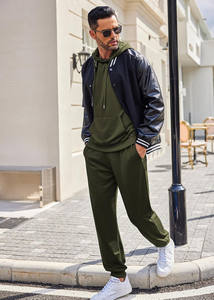 Conjunto deportivo con capucha para hombre, de tela transpirable con mezcla de algodón, pantalones jogger de corte ajustado, ropa informal para gimnasio, deportes y correr. - Product Image 4