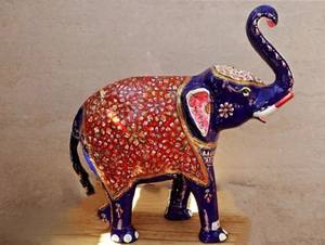 Statue d'éléphant en bois Meenakari Art Déco pour anniversaire, mariage, anniversaire de mariage et Diwali - Product Image 2