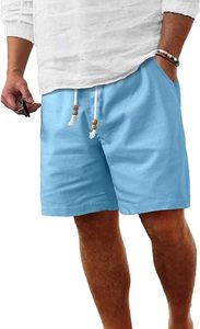 Shorts de plage décontractés pour hommes en tissu Oxford respirant, bleu clair, avec logo frontal, taille mi-haute et cordon de serrage - Product Image 5