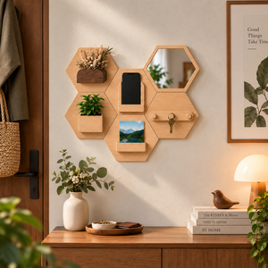 Porte-cartes postales mural en bois de pin, hexagonal, pour affichage de photos, décoration intérieure - Product Image 6