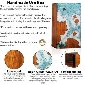 Handcrafted Ocean Wave Resin & Natural Wood Cremation Urn Blue Epoxy Ashes <b>Box</b> Artistic Funeral <b>Memorial</b> Keepsake by AYAANS - Product Image 2