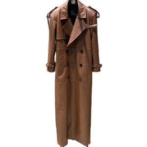 Stock manteau en cuir suédé pour femmes à double boutonnage longueur au sol en peau de mouton véritable avec fonction imperméable en peau d'agneau naturelle coupe-vent - Product Image 3