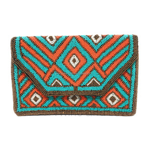 Bolso bohemio bordado hecho a mano con patrón étnico, bolso de mano con cuentas tribales, bolsa de regalo de boda duradera con monedero geométrico - Product Image 1