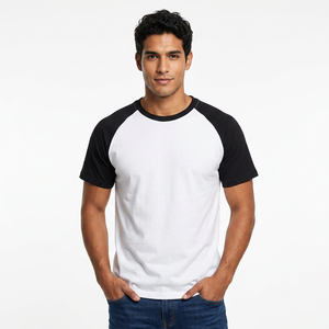 Men's White <b>Raglan</b> Sleeve <b>T</b>-<b>Shirt</b> Black Sleeves O-Neck Casual Loose Fit 100% Cotton Jersey Blank Design Eco-Friendly 200g - Product Image 6