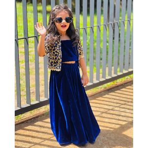 LEHENGA CHOLI pour bébé fille avec veste en viscose, soie et coton bleu, travail de broderie en velours attrayant - Product Image 1