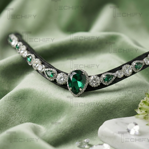 Cabezada de cuero con cristales verdes y diamantes de imitación para caballo, accesorios ecuestres - Product Image 3